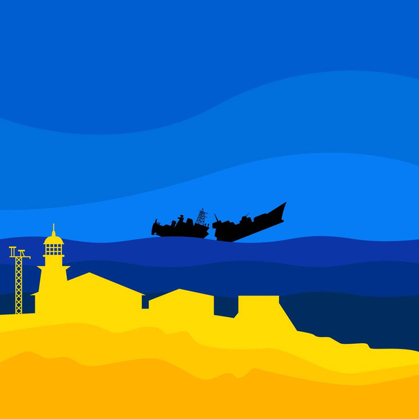 Plakát Ruská válečná loď Jdi se vysrat. Snake Island. Rusko napadlo Ukrajinu. . Vektorová ilustrace - Vektor, obrázek