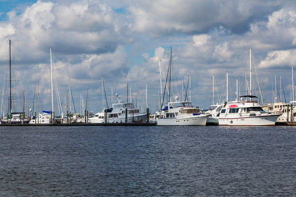 White Yachts in Marina Under Clouds - Photo, Image