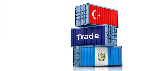 Cargo containers with Turkey and Guatemala national flags. 3D Rendering - Foto, afbeelding
