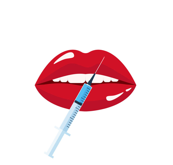 Moderne vector illustratie van lippen injecties. Lipvergroting. Hyaluronzuur injecties voor 10 personen - Vector, afbeelding