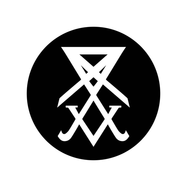 Sigil ikony Lucyfera, naklejki lub t-shirt wydruku ilustracji projektu w stylu gotyckim izolowane na białym tle. Wektor EPS 10 - Wektor, obraz