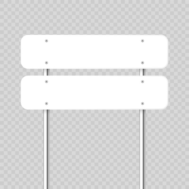 Road, traffic sign. Highway signboard on a chrome metal pole. Blank white board with place for text. Directional signage and wayfinder. Information sign mockup. Vector illustration - Vector, Image