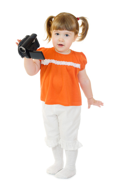 Cute little girl with camcorder - Photo, Image