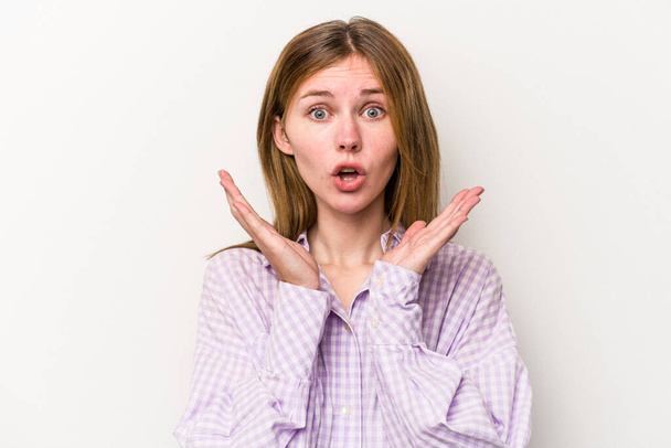 Young russian woman isolated on white background surprised and shocked. - Фото, зображення