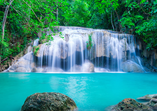 Waterfall in deep forest of Erawan National Park - Photo, Image