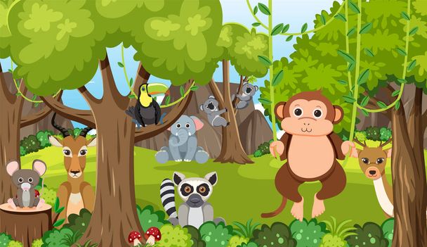 Χαριτωμένα άγρια ζώα στην απεικόνιση του δάσους - Διάνυσμα, εικόνα