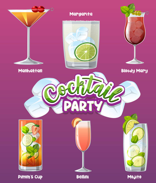 Cocktail party menu banner illustrazione - Vettoriali, immagini