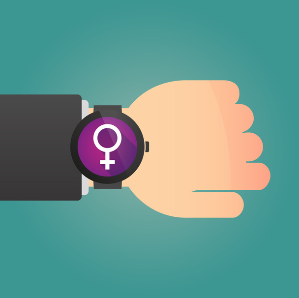 Zeiger mit einer intelligenten Uhr, die ein weibliches Zeichen zeigt - Vektor, Bild