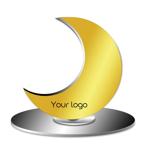 Miniaturowe logo firmy umieszczone na stole lub jako dekoracja w postaci luksusowego księżyca. - Zdjęcie, obraz