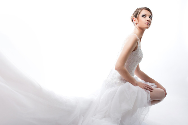 Beautiful bride in a luxurious wedding dress - Фото, изображение