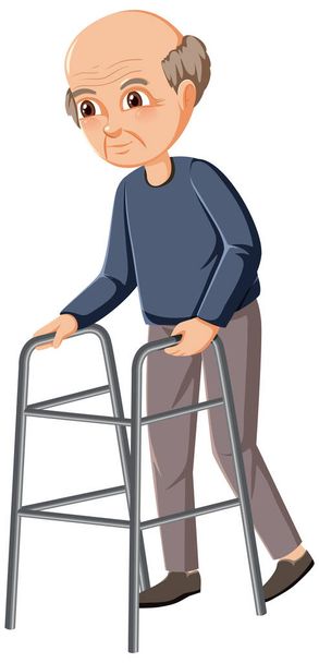 Elderly man with walker illustration - Vector, Image