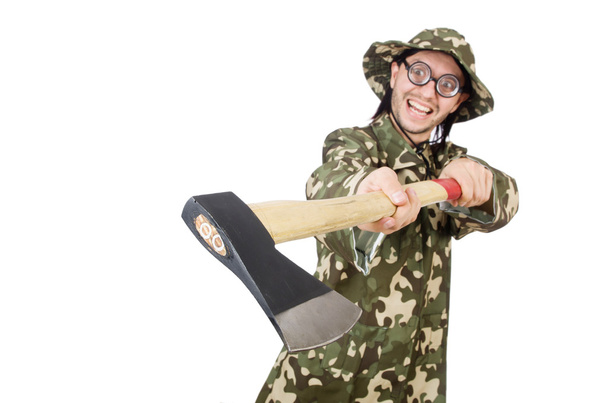 Soldado divertido en concepto militar - Foto, imagen