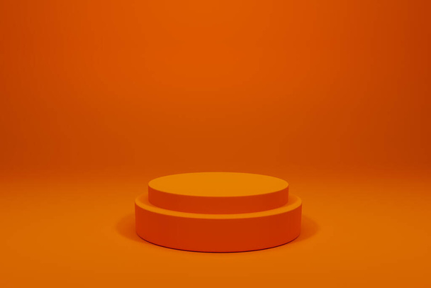 3D vykreslování produktu displej mockup. Oranžová barva prázdný válec pódium. Pro výstavu použít design plošiny ilustrace - Fotografie, Obrázek