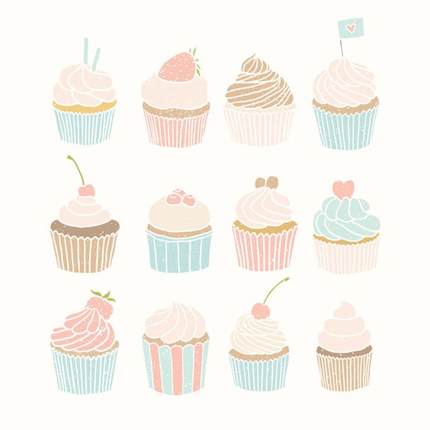 Set of 12 cupcakes. - Вектор, зображення