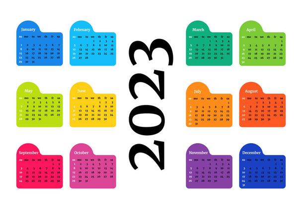 Kalendář pro rok 2023 izolované na bílém pozadí. Od neděle do pondělí obchodní šablona. Vektorová ilustrace - Vektor, obrázek