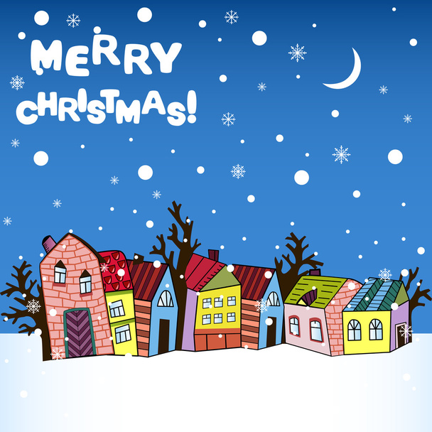 Christmas card with houses, vector - Вектор,изображение