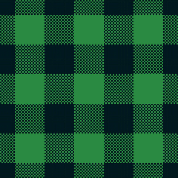 Buffalo Plaid seamless patten. Vector checkered black green plaid textured background. Traditional Christmas fabric print. Flannel gingham plaid texture for fashion print, St. Patricks Day Background - Vector, Image