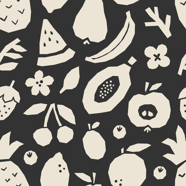 Abstract seamless pattern with fruits collage, cut paper style - Vector, imagen