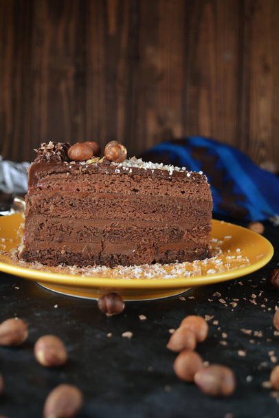 close-up shot of delicious chocolate cake piece - Fotografie, Obrázek