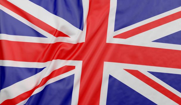 イギリス、イギリスの国旗が風に吹かれた。日本語フルページ - 写真・画像