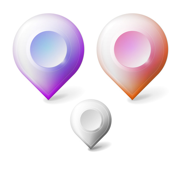 Colored realistic vector icons for markers geolocation - Vector, Image