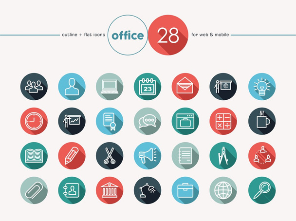 Office flat icons set - Вектор, зображення