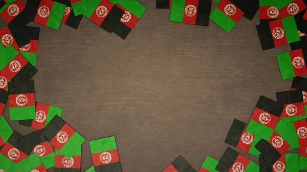 Frame gemaakt van papieren vlaggen van Afghanistan op houten tafel. Nationaal feestconcept. 3D illustratie - Foto, afbeelding