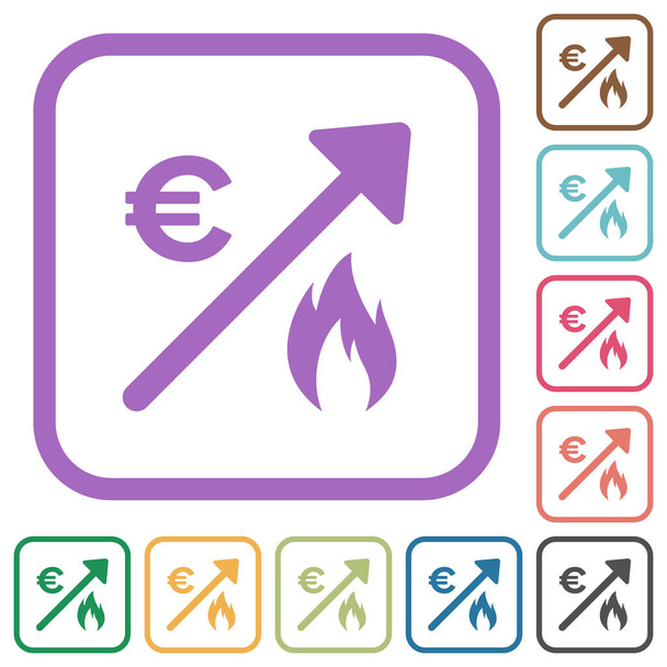 Aumento de la energía de gas euro europeo precios iconos simples en colores redondeados marcos cuadrados sobre fondo blanco - Vector, Imagen