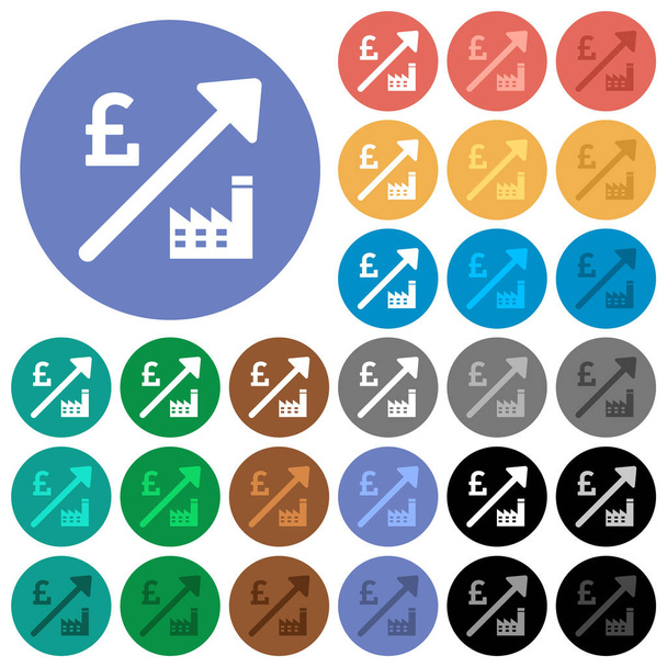 Rising power plant english Libry prices multi colored flat icons on round backgrounds. Zahrnuty bílé, světlé a tmavé varianty ikon pro efekty vznášedla a aktivního stavu a bonusové odstíny. - Vektor, obrázek