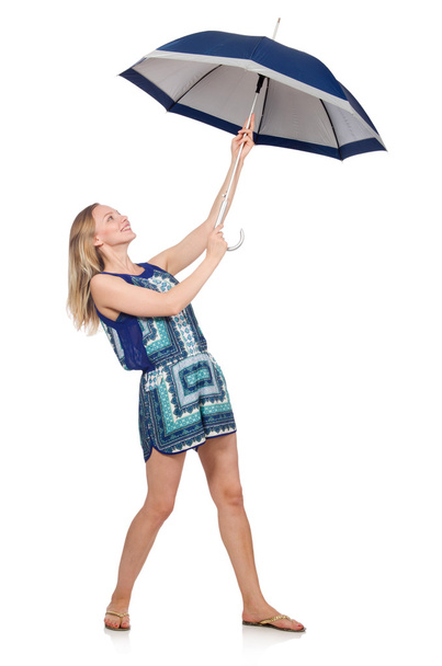 Woman with umbrella isolated on white - Photo, Image