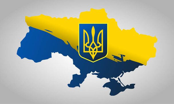 Bandera de Ucrania y escudo de armas "Día de la Independencia de Ucrania. 24 de agosto ". Bandera por la paz y contra la guerra en Ucrania. Ilustración vectorial. - Vector, imagen