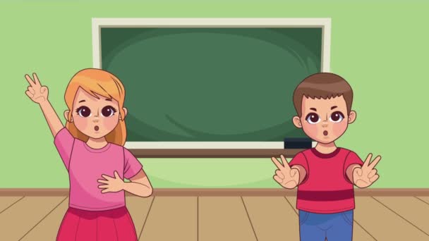 lindo poco estudiantes niños personajes, 4k video animado - Metraje, vídeo