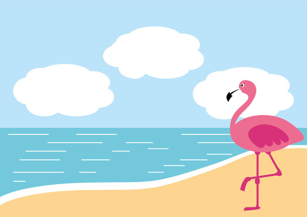 Pink flamingo on the beach. Summer wallpaper. Vector illustration. - Vektor, kép