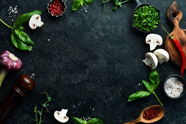 Food Background. Cooking. On the old background. Free copy space. Top view. - Fotó, kép