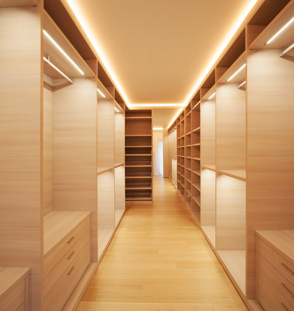 Elegant wooden walk-in closet ( mostly for women ) - Photo, Image