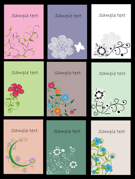 set of floral business cards, vector illustration - Vetor, Imagem