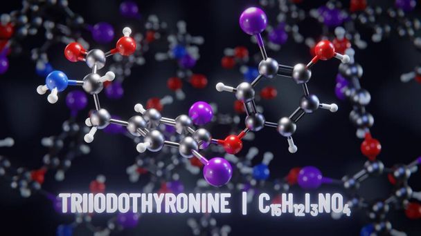 Estructura molecular de triyodotironina. Ilustración 3D - Foto, imagen