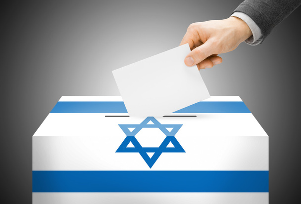 Oylama kavramı - oy sandığı ulusal bayrak renkleri - İsrail boyalı - Fotoğraf, Görsel