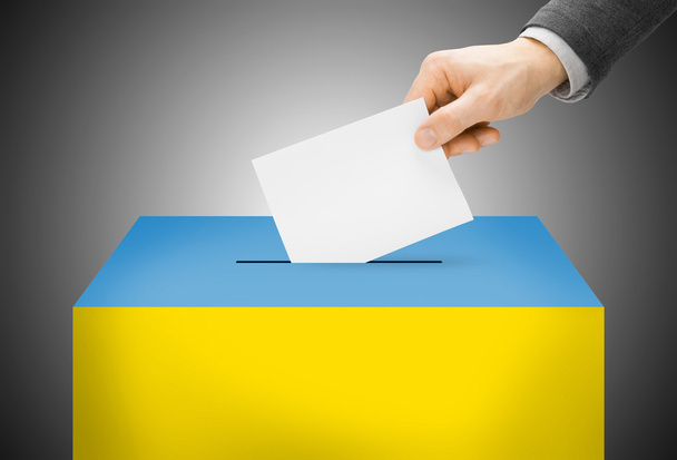 Voting concept - Ballot box painted into national flag colors - Ukraine - Φωτογραφία, εικόνα