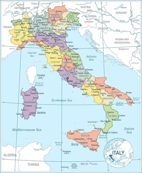 Mappa Italia - illustrazione vettoriale molto dettagliata - Vettoriali, immagini