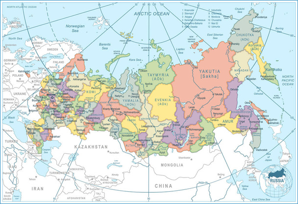 Venäjän kartta - erittäin yksityiskohtainen vektorikuva - Vektori, kuva