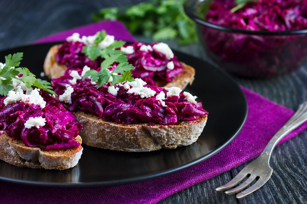 Bruschetta with beetroot and feta - Photo, Image