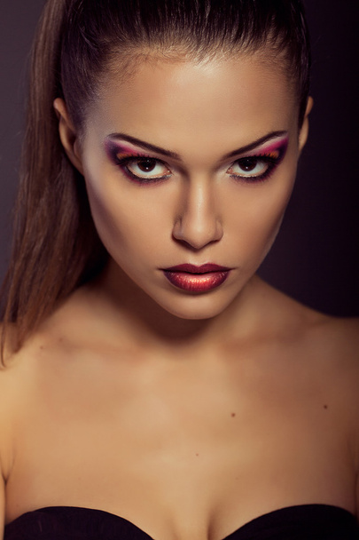 Close up fashion portrait. Model shooting. Makeup and hairstyle - Фото, зображення