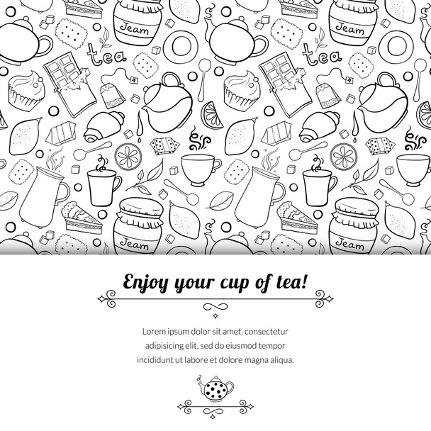 Tea and sweets black and white background - Vetor, Imagem