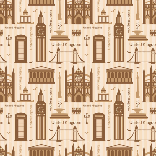 Seamless pattern with landmarks of United Kingdom - Vector, Image