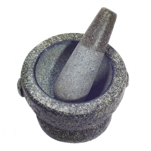 Stone mortar and pestle isolated on white background - Photo, Image