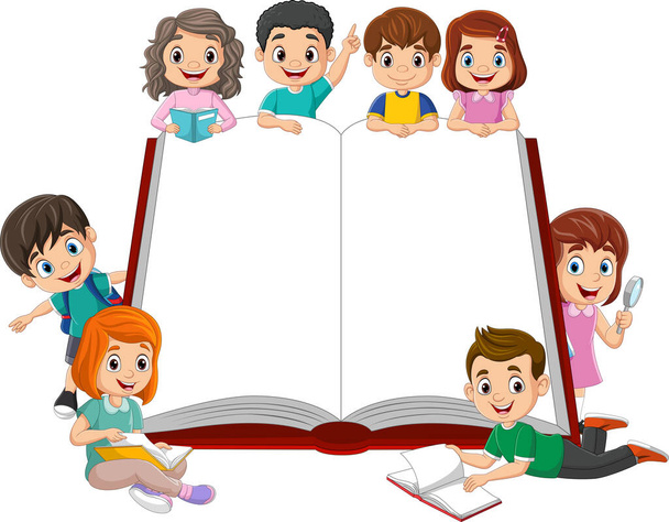 Vector illustration of Group of children with big book - Vector, Image