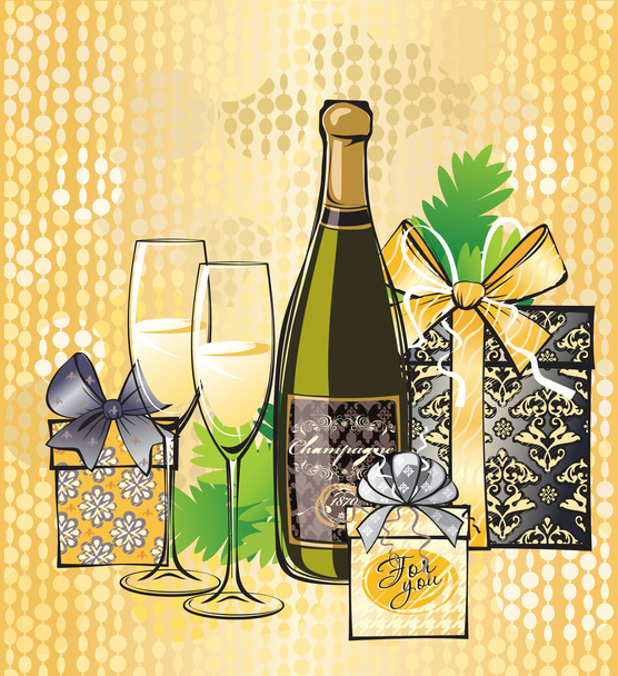 Weihnachten Illustration von Champagner  - Vektor, Bild