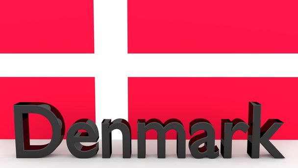 デンマークの旗の前にデンマークを書く - 写真・画像
