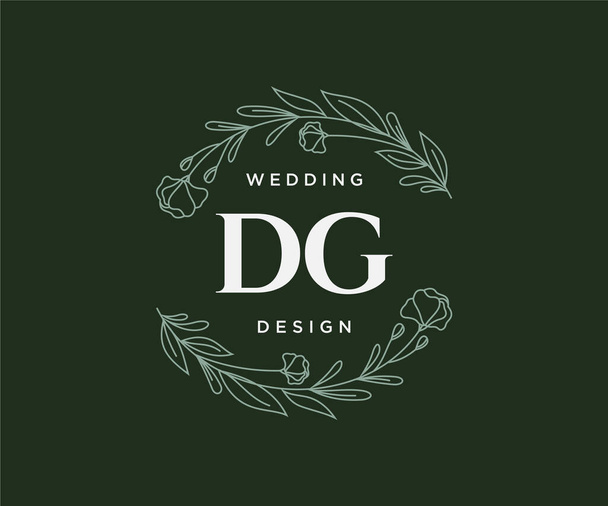 DG Initials letter monogram logos collection, hand drawing modern minimalist and floral templates for Invitation cards, Save the Date, elegant identity for restaurant, boutique, cafe in vector - Вектор, зображення